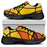 Yellow Stained Glass Mosaic Print Black Chunky Shoes