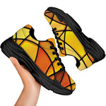 Yellow Stained Glass Mosaic Print Black Chunky Shoes