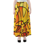 Yellow Stained Glass Mosaic Print Chiffon Maxi Skirt