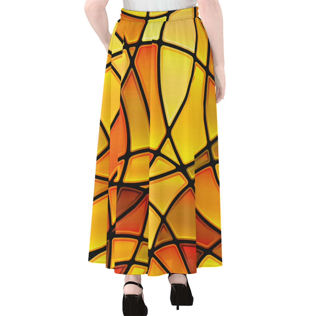 Yellow Stained Glass Mosaic Print Chiffon Maxi Skirt