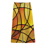Yellow Stained Glass Mosaic Print Cotton Front Slit Maxi Skirt