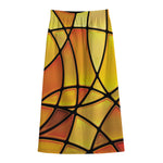Yellow Stained Glass Mosaic Print Cotton Front Slit Maxi Skirt