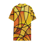 Yellow Stained Glass Mosaic Print Cotton Hawaiian Shirt