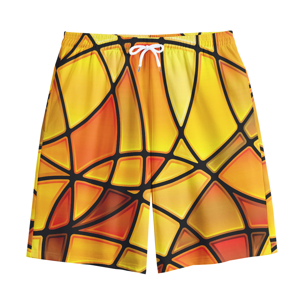 Yellow Stained Glass Mosaic Print Cotton Shorts