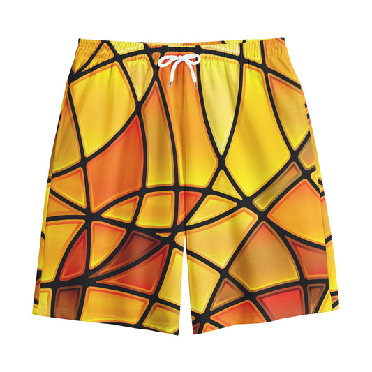 Yellow Stained Glass Mosaic Print Cotton Shorts