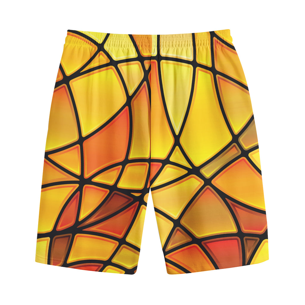 Yellow Stained Glass Mosaic Print Cotton Shorts