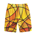 Yellow Stained Glass Mosaic Print Cotton Shorts