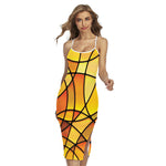 Yellow Stained Glass Mosaic Print Cross Back Cami Dress