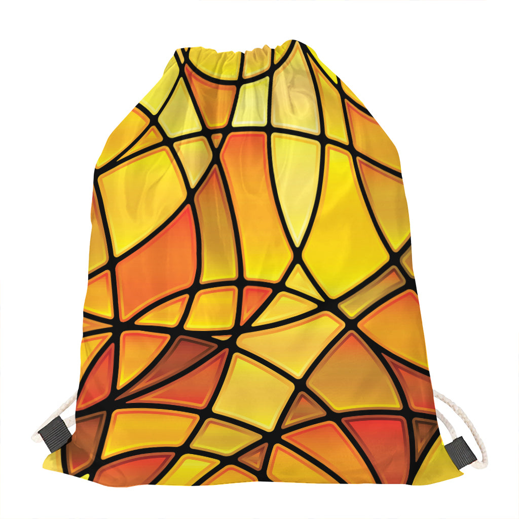 Yellow Stained Glass Mosaic Print Drawstring Bag