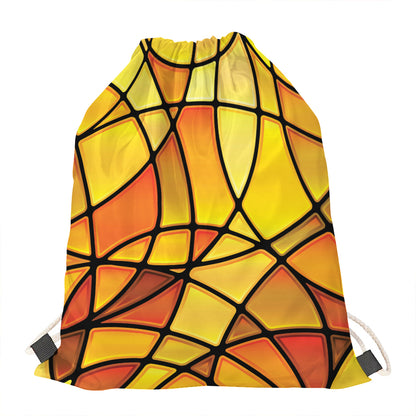 Yellow Stained Glass Mosaic Print Drawstring Bag