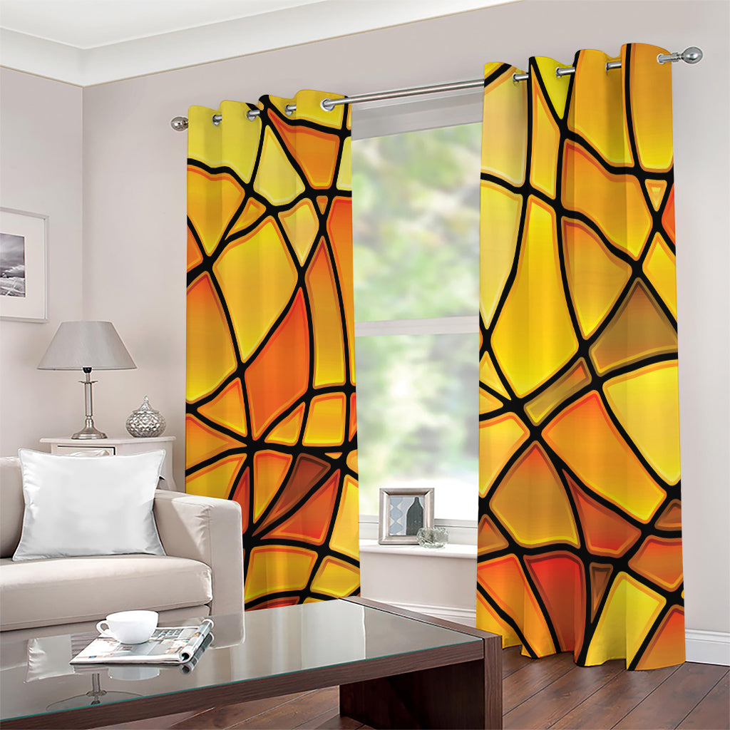 Yellow Stained Glass Mosaic Print Extra Wide Grommet Curtains