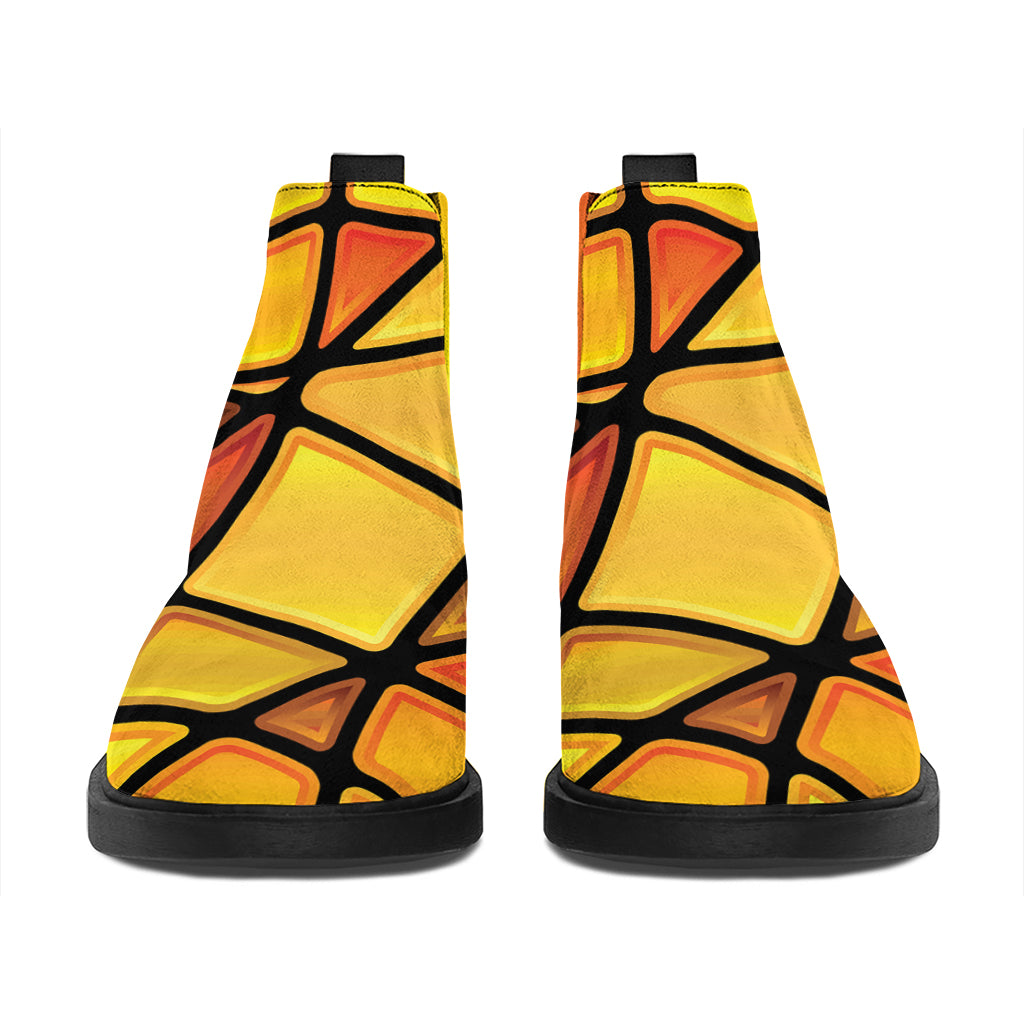 Yellow Stained Glass Mosaic Print Flat Ankle Boots