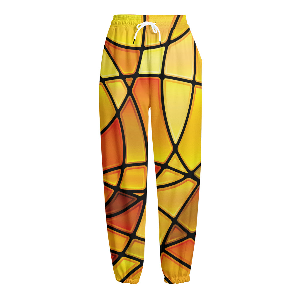 Yellow Stained Glass Mosaic Print Fleece Lined Knit Pants
