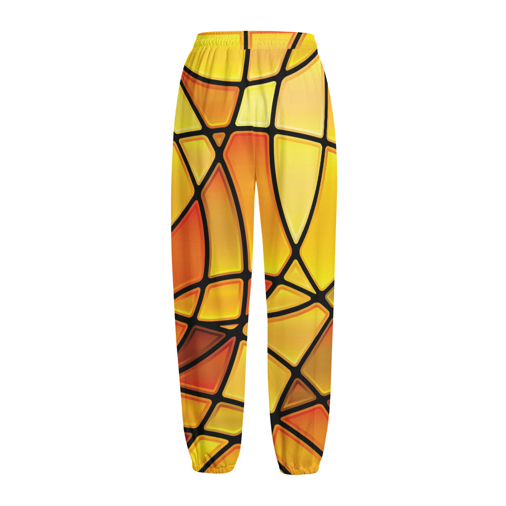 Yellow Stained Glass Mosaic Print Fleece Lined Knit Pants