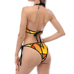 Yellow Stained Glass Mosaic Print Halter Scoop Tie Side Bikini