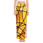 Yellow Stained Glass Mosaic Print High Slit Maxi Skirt