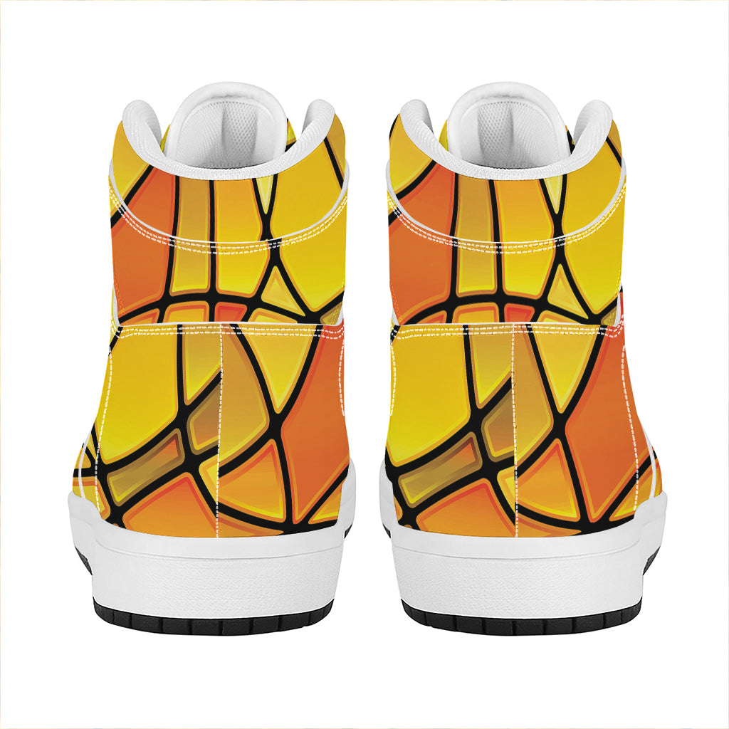 Yellow Stained Glass Mosaic Print High Top Leather Sneakers
