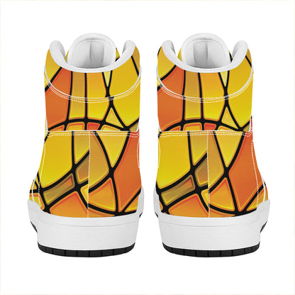 Yellow Stained Glass Mosaic Print High Top Leather Sneakers