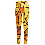 Yellow Stained Glass Mosaic Print High-Waisted Pocket Leggings