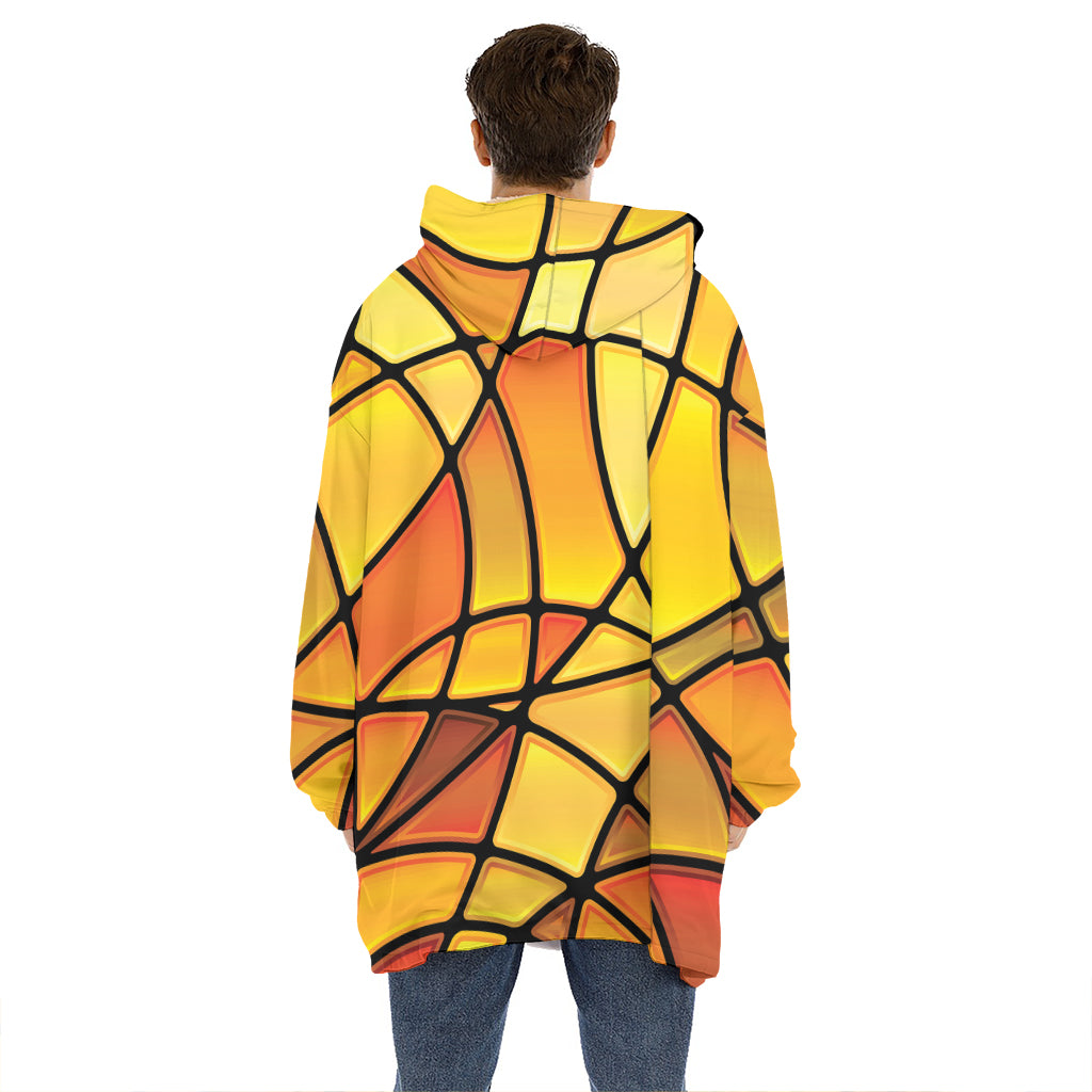 Yellow Stained Glass Mosaic Print Hoodie Blanket