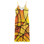 Yellow Stained Glass Mosaic Print Jersey Midi Cami Dress