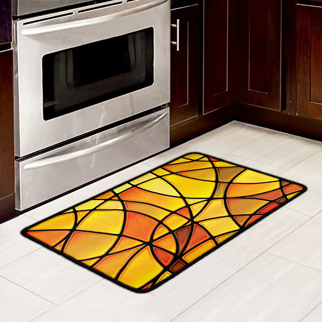Yellow Stained Glass Mosaic Print Kitchen Mat
