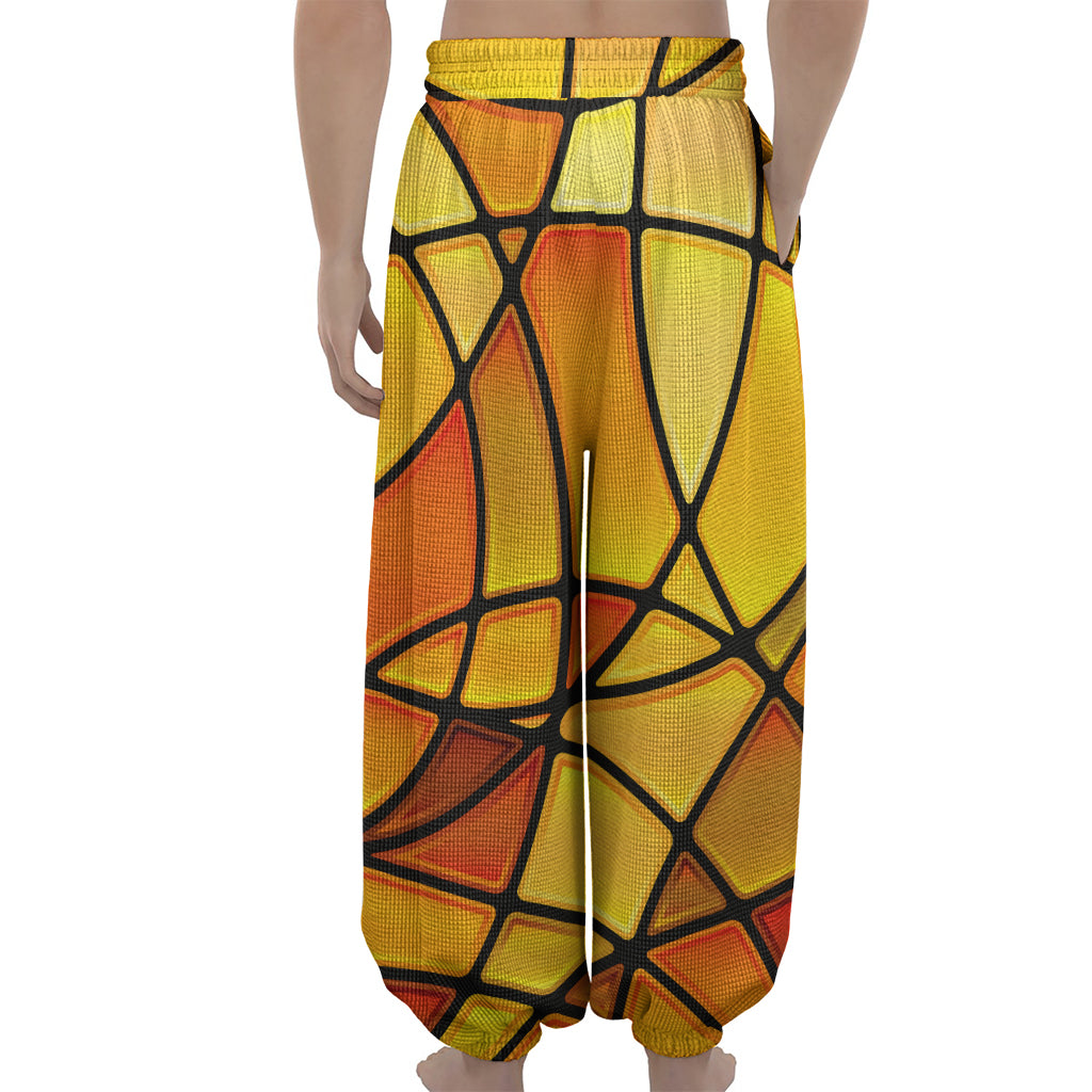 Yellow Stained Glass Mosaic Print Lantern Pants