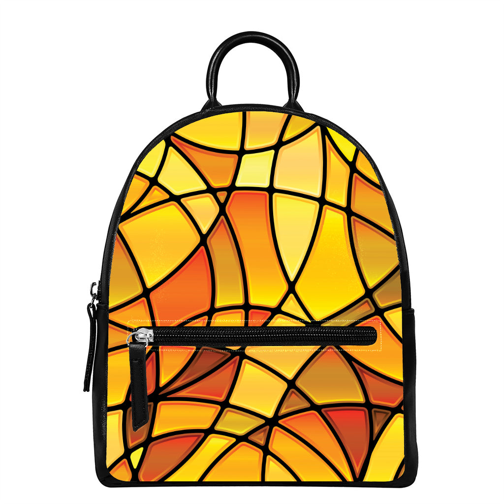 Yellow Stained Glass Mosaic Print Leather Backpack
