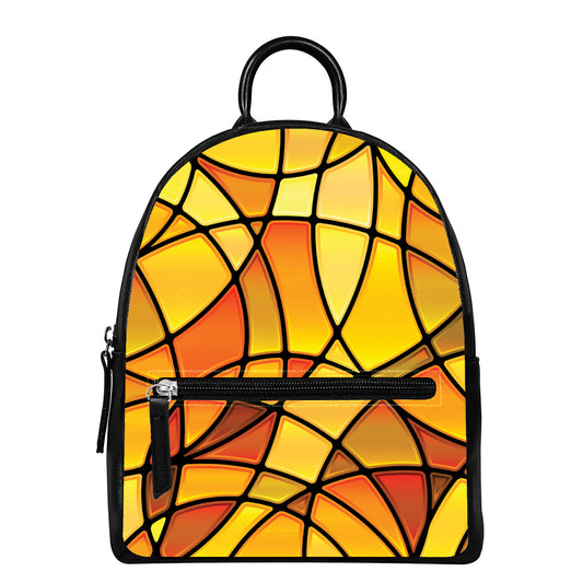 Yellow Stained Glass Mosaic Print Leather Backpack