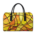 Yellow Stained Glass Mosaic Print Leather Duffle Bag