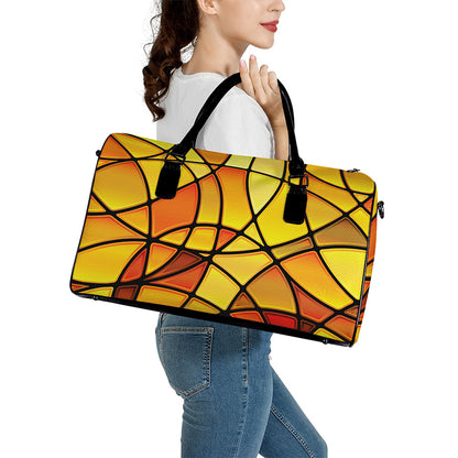 Yellow Stained Glass Mosaic Print Leather Duffle Bag