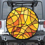 Yellow Stained Glass Mosaic Print Leather Spare Tire Cover