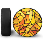 Yellow Stained Glass Mosaic Print Leather Spare Tire Cover