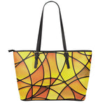 Yellow Stained Glass Mosaic Print Leather Tote Bag