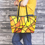 Yellow Stained Glass Mosaic Print Leather Tote Bag