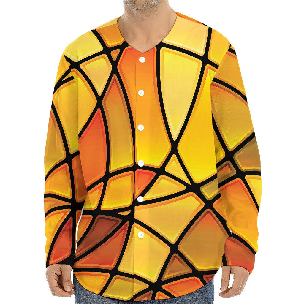 Yellow Stained Glass Mosaic Print Long Sleeve Baseball Jersey