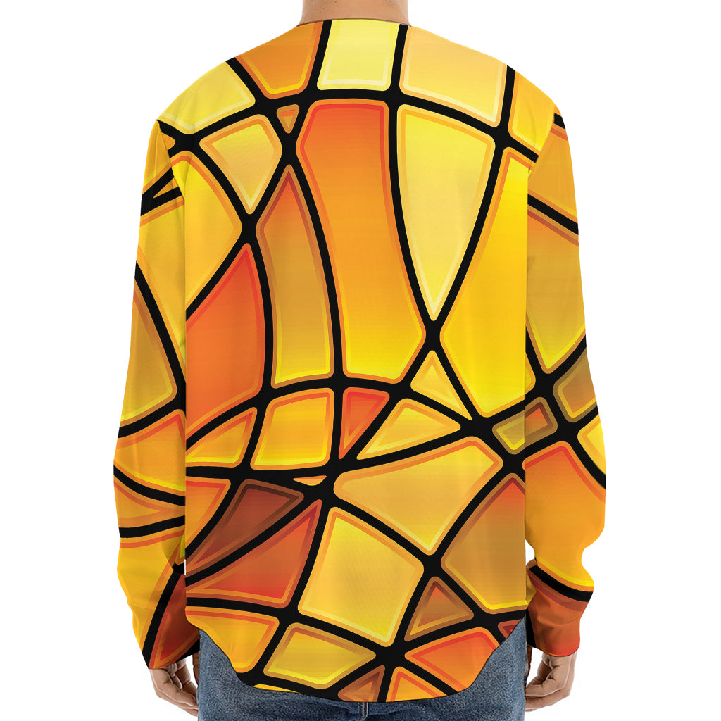 Yellow Stained Glass Mosaic Print Long Sleeve Baseball Jersey