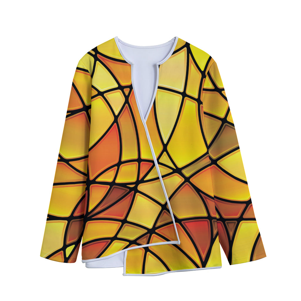 Yellow Stained Glass Mosaic Print Long Sleeve Short Coat