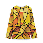 Yellow Stained Glass Mosaic Print Long Sleeve Short Coat