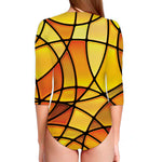 Yellow Stained Glass Mosaic Print Long Sleeve Swimsuit