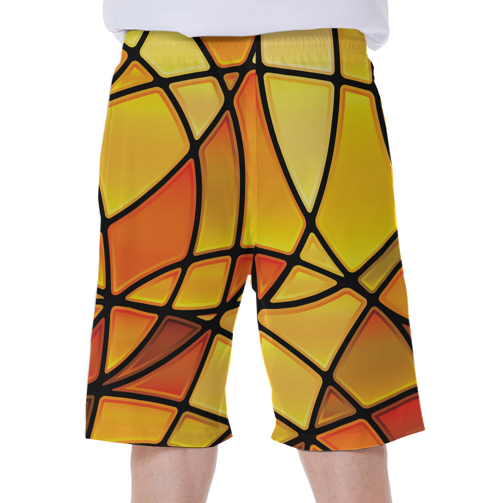 Yellow Stained Glass Mosaic Print Men's Beach Shorts