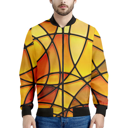 Yellow Stained Glass Mosaic Print Men's Bomber Jacket