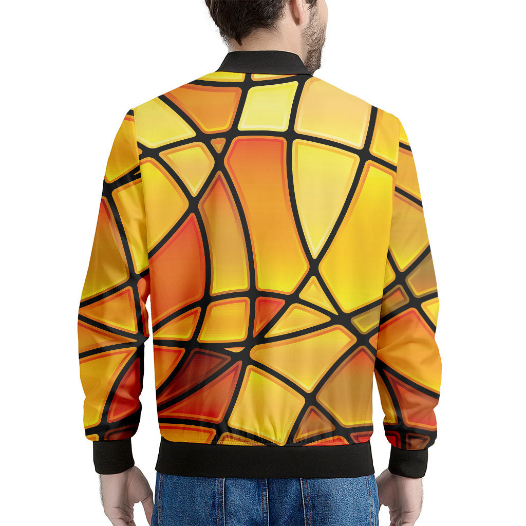 Yellow Stained Glass Mosaic Print Men's Bomber Jacket