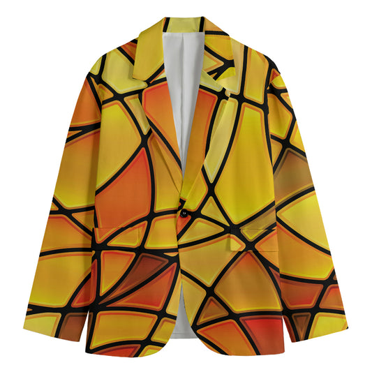 Yellow Stained Glass Mosaic Print Men's Cotton Blazer