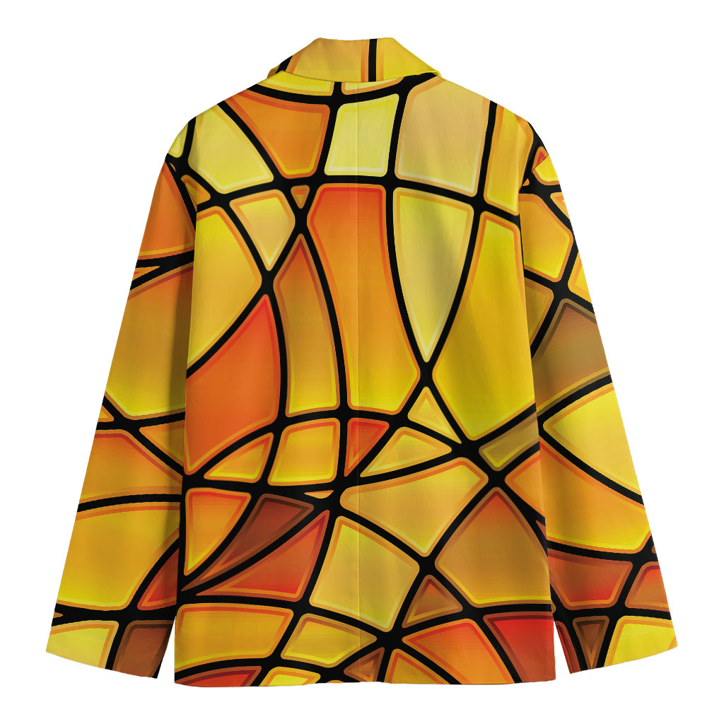 Yellow Stained Glass Mosaic Print Men's Cotton Blazer