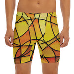 Yellow Stained Glass Mosaic Print Men's Long Boxer Briefs