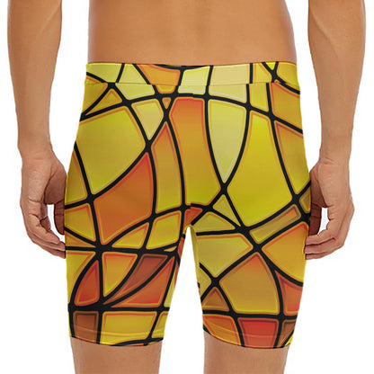 Yellow Stained Glass Mosaic Print Men's Long Boxer Briefs