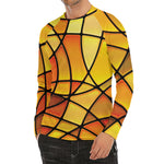 Yellow Stained Glass Mosaic Print Men's Long Sleeve Rash Guard