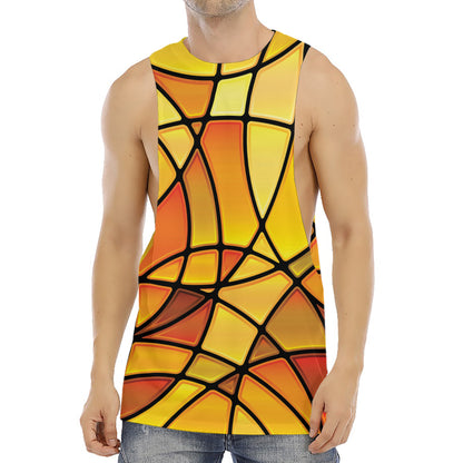 Yellow Stained Glass Mosaic Print Men's Muscle Tank Top