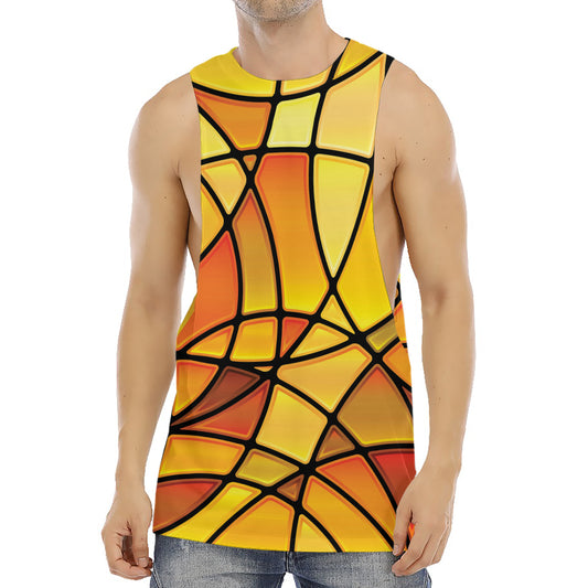Yellow Stained Glass Mosaic Print Men's Muscle Tank Top